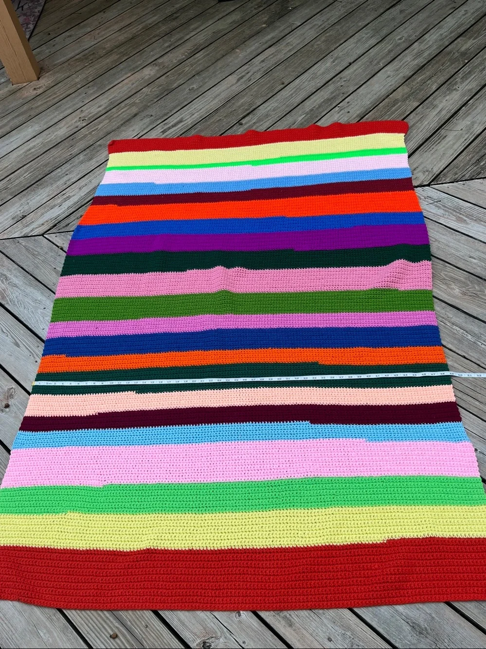 Handmade Multicolor Striped Crochet Blanket 49”X 72”
